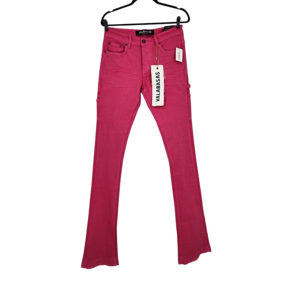 NWT Valabasas Fuchsia Pink Mr. Extendo Mid Rise Stacked Flare Jeans Size 30
